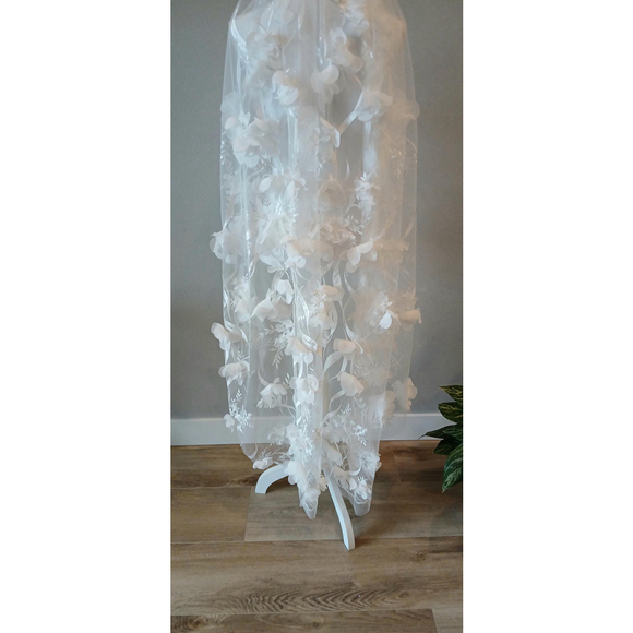 3D Floral Wedding Veil: Handmade Nylon Fingertip Veil Bridal Bride main image 11